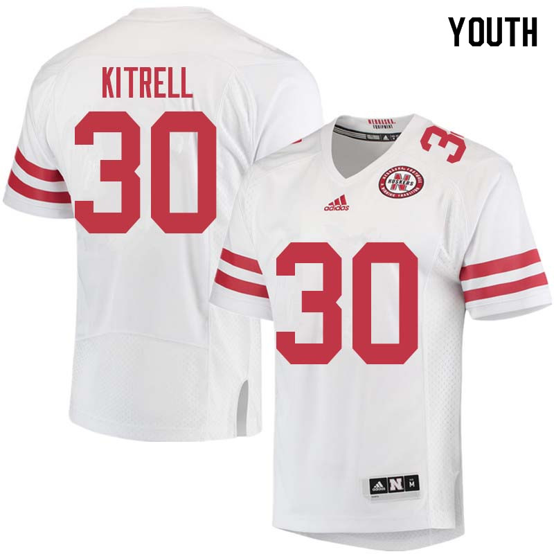 Youth #30 Bo Kitrell Nebraska Cornhuskers College Football Jerseys Sale-White - Click Image to Close